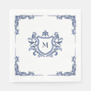 Serviette En Papier Mariage au blason monogrammé dessiné à la main ble