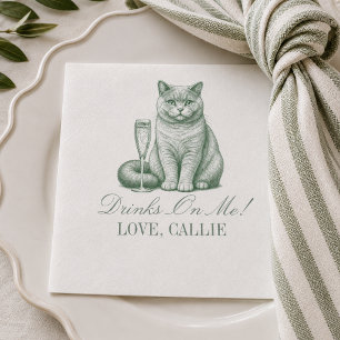 Serviette En Papier Mariage au Champagne avec un Chat à Poil Court Sag