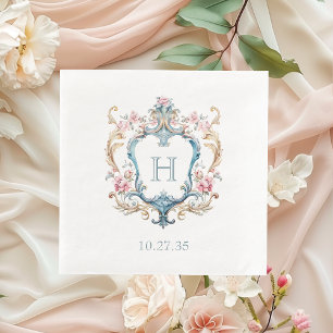 Serviette En Papier Mariage au chandelier floral à monogramme vintage