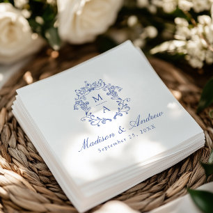 Serviette En Papier Mariage au motif élégant de chinoiserie bleue avec