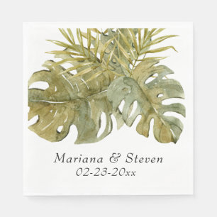 Serviette En Papier Mariage aux feuilles de palmiers tropicaux