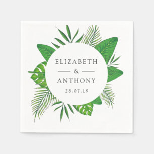 Serviette En Papier Mariage aux feuilles tropicales aquarelle