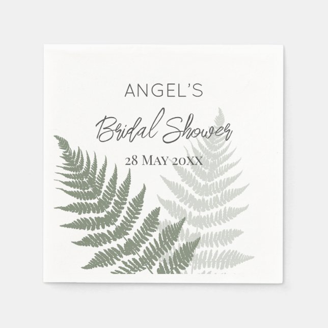 Serviette En Papier Mariage aux fougères de Forest Green (Devant)