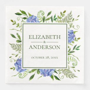 Serviette En Papier Mariage aux Hortensias Bleus