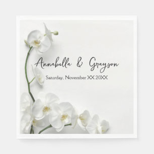 Serviette En Papier Mariage aux Orchidées Blanches Élégantes