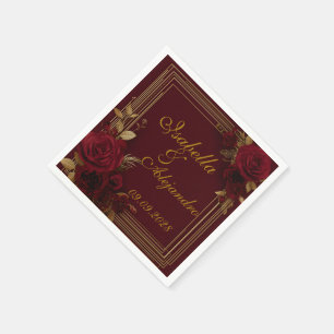 Serviette En Papier Mariage aux Roses Bourguignonnes Romantiques 