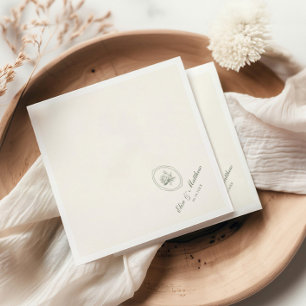 Serviette En Papier Mariage aux Roses Vert Sauge