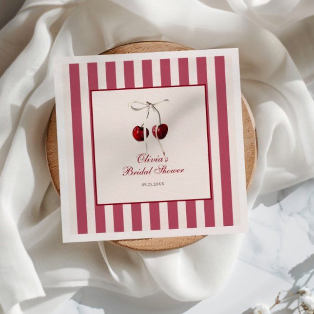 Serviette En Papier Mariage avec rayures cerise (Créateur téléchargé)