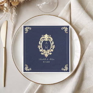 Serviette En Papier Mariage baroque bleu marine