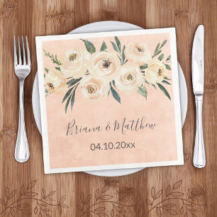 Serviette En Papier Mariage beige floral