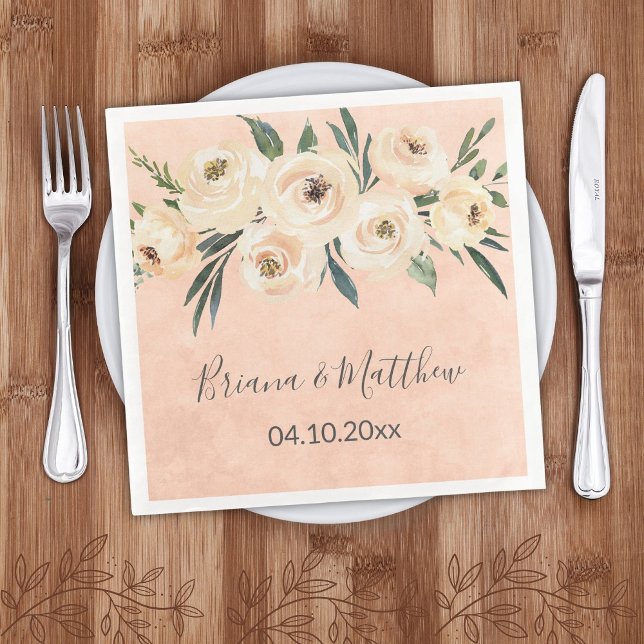 Serviette En Papier Mariage beige floral (Créateur téléchargé)