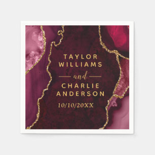 Serviette En Papier Mariage Bille d'Agate Rouge et Or