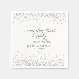 Serviette En Papier Mariage Blanc Argent Paillettes Heureux À Tout Jam