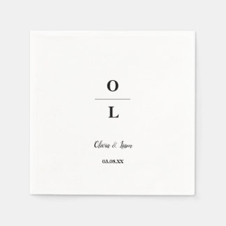 Serviette En Papier Mariage blanc et noir minimaliste et chic