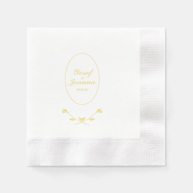 Serviette En Papier Mariage blanc et or (Devant)