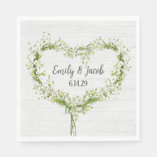 Serviette En Papier Mariage blanc Lily Coeur sur le bois