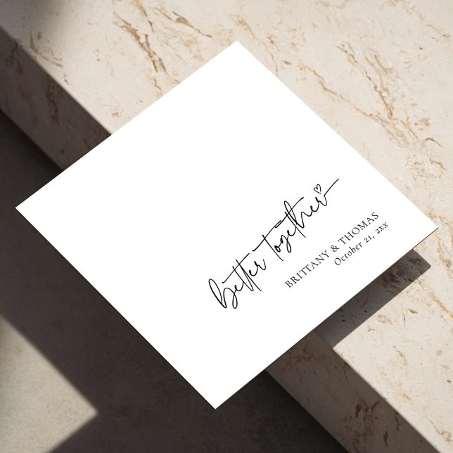 Serviette En Papier Mariage blanc "Mieux Ensemble" noir personnalisé (Personalized Black 'Better Together' White Wedding Napkins)