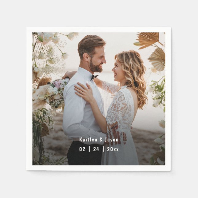 Serviette En Papier Mariage blanc photo personnalisée (Devant)