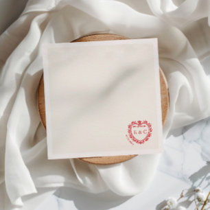 Serviette En Papier Mariage Blason de Monogramme Rouge Romantique Vint