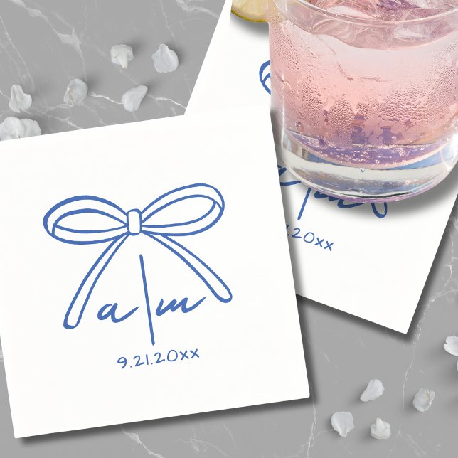 Serviette En Papier Mariage bleu à main Monogram Napkins (Hand Drawn Blue Wedding Monogram Napkins)