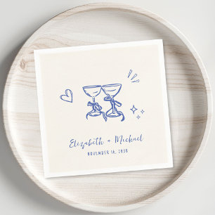 Serviette En Papier Mariage bleu crème dessiné à la main de manière fa