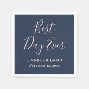 Serviette En Papier Mariage bleu et blanc de la marine moderne