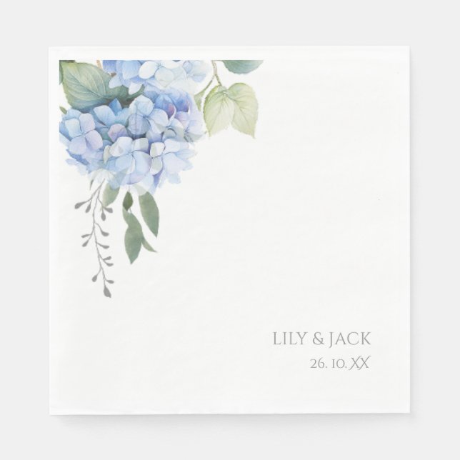 Serviette En Papier Mariage bleu et blanc Floral bleu Hydrangea (Devant)