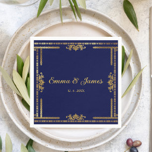 Serviette En Papier Mariage bleu et or de luxe Marine Napkin