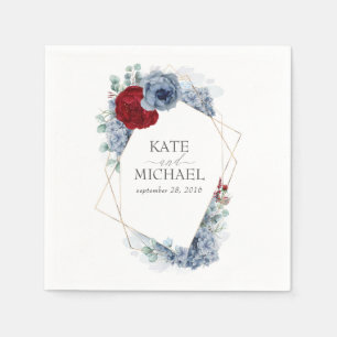 Serviette En Papier Mariage bleu et rouge bordeaux
