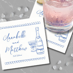 Serviette En Papier Mariage Bleu Fantaisiste Dessiné à la Main
