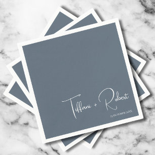Serviette En Papier Mariage bleu foncé minimaliste modifiable
