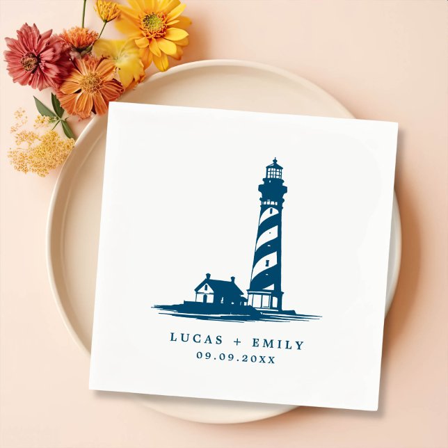 Serviette En Papier Mariage bleu foncé Nautical Seaside (Créateur téléchargé)