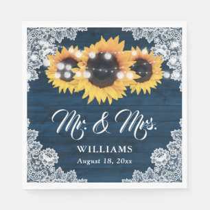 Serviette En Papier Mariage bleu marine Bois rustique Dentelle Tournes