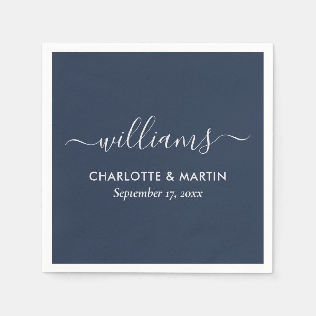 Serviette En Papier Mariage bleu marine et argent (Devant)