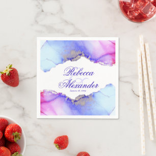 Serviette En Papier Mariage bleu rose Abstrait