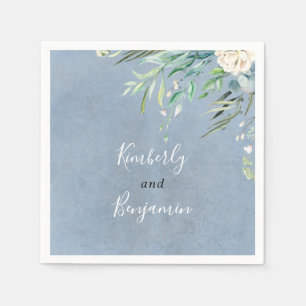 Serviette En Papier Mariage bleu verdoyant et poussiéreux