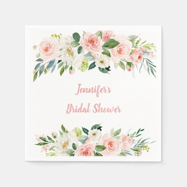 Serviette En Papier Mariage Blush Rose Floral (Devant)
