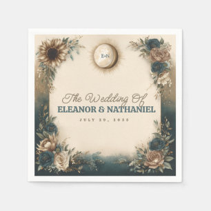 Serviette En Papier Mariage Bohème Céleste Soleil Lune Floral Rustique