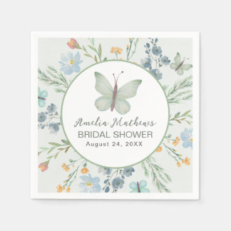 Serviette En Papier Mariage Bohème Champêtre : Papillons & Fleurs pour