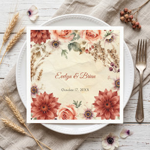 Serviette En Papier Mariage Bohème d'Automne en Terracotta de Bourgogn