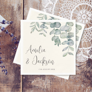 Serviette En Papier Mariage Bohème Poussiéreux Bleu Eucalyptus 