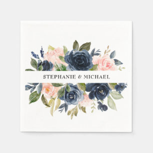 Serviette En Papier Mariage Bohème Rose Rose Pâle Bleu Marine