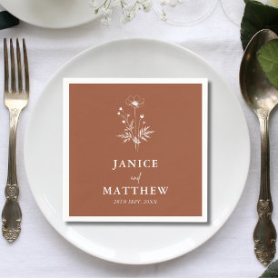 Serviette En Papier Mariage Bohème Terracotta Fleur Sauvage Rustique