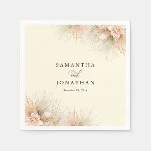 Serviette En Papier Mariage Boho aux fleurs blanches aux paumes séchée