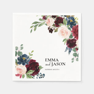 Serviette En Papier Mariage Boho Floral Bourgogne Blush