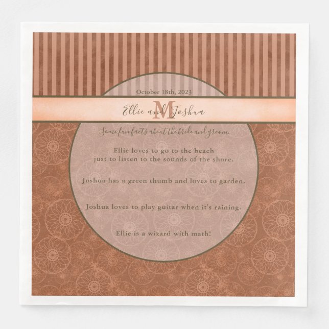 Serviette En Papier Mariage Boho Orange & Brown bande géométrique (Devant)