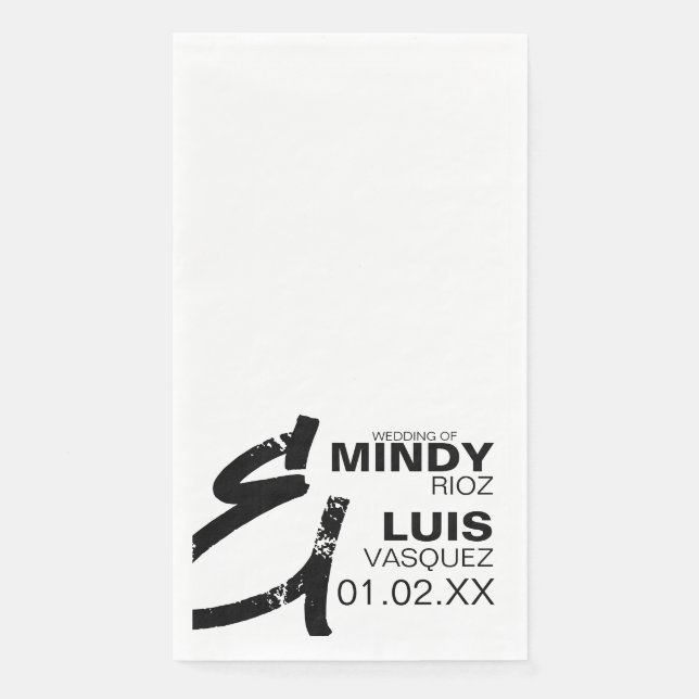 Serviette En Papier Mariage BOLD AMPERSAND Grunge Noir Blanc  (Devant)