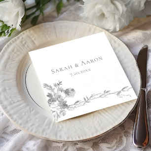 Serviette En Papier Mariage Bordure de Rose Classique Ornée Française