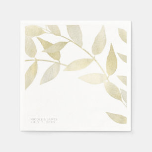 Serviette En Papier Mariage Botanique aux Feuilles d'Or Doré Rustique