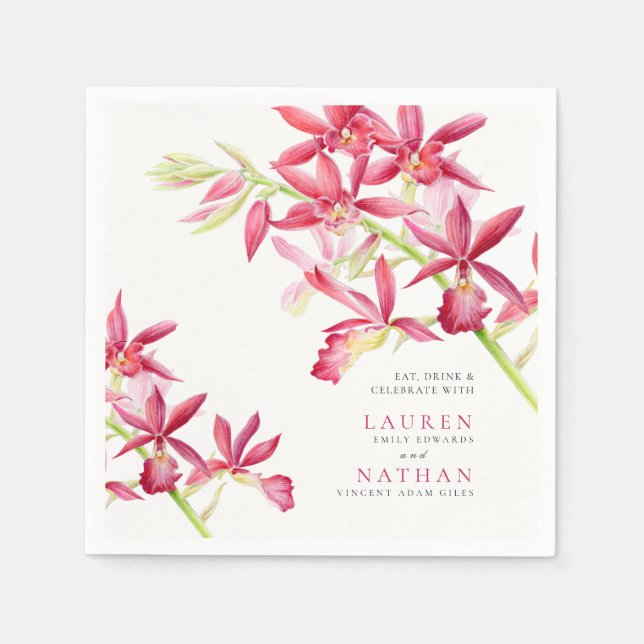 Serviette En Papier Mariage botanique des fleurs d'orchidées rouges (Devant)
